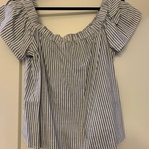 blue and white striped off the shoulder top